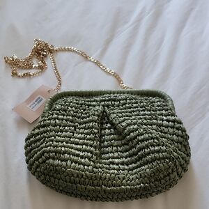 Green Woven Clutch with Gold Chain